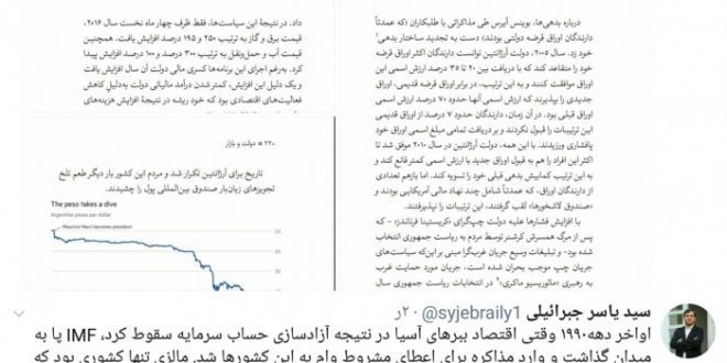 توییت های سید یاسر جبرائیلی پیرامون درخواست دولت ایران از صندوق بین المللی پول